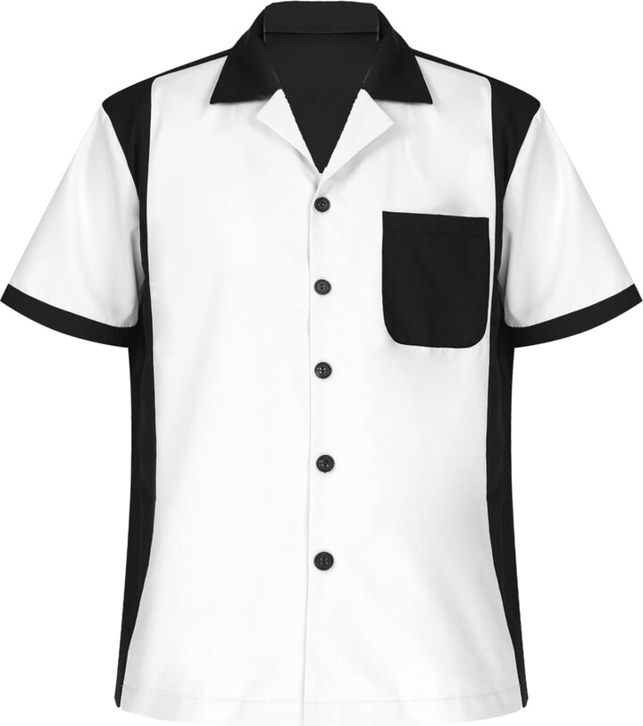 TiaoBug Men Retro 50s Bowling Camp Shirt Rockabilly Style Summer Short