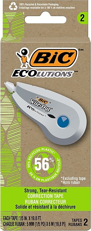 BIC Ecolutions Wite-Out Brand Correction Tape, White, 2/Pack (WOET21-WHI)