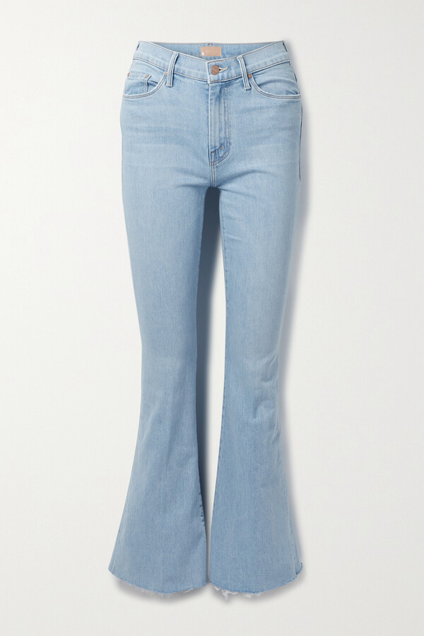 Mother Denim The Weekender Faded High-rise Flared Jeans in Blue Womens Clothing Jeans Flare and bell bottom jeans 