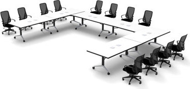 Team Tables Rectangle 12 Person Flip Top 72'' L Modular Training Table and Chair Set with Casters and Modesty Panel