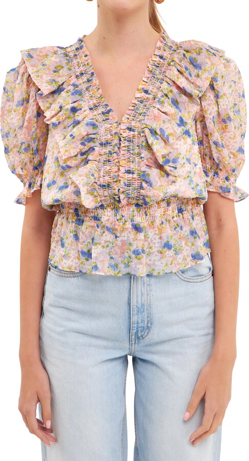 Endless Rose Smocked Ruffle Floral Blouse