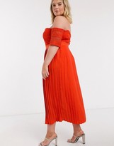 Thumbnail for your product : Little Mistress Plus pleat lace midaxi dress in orange