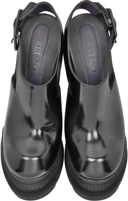 Kenzo Black Leather High Wedge Sandal