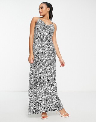 In The Style x Yasmin Devonport exclusive satin cowl front maxi dress in zebra print