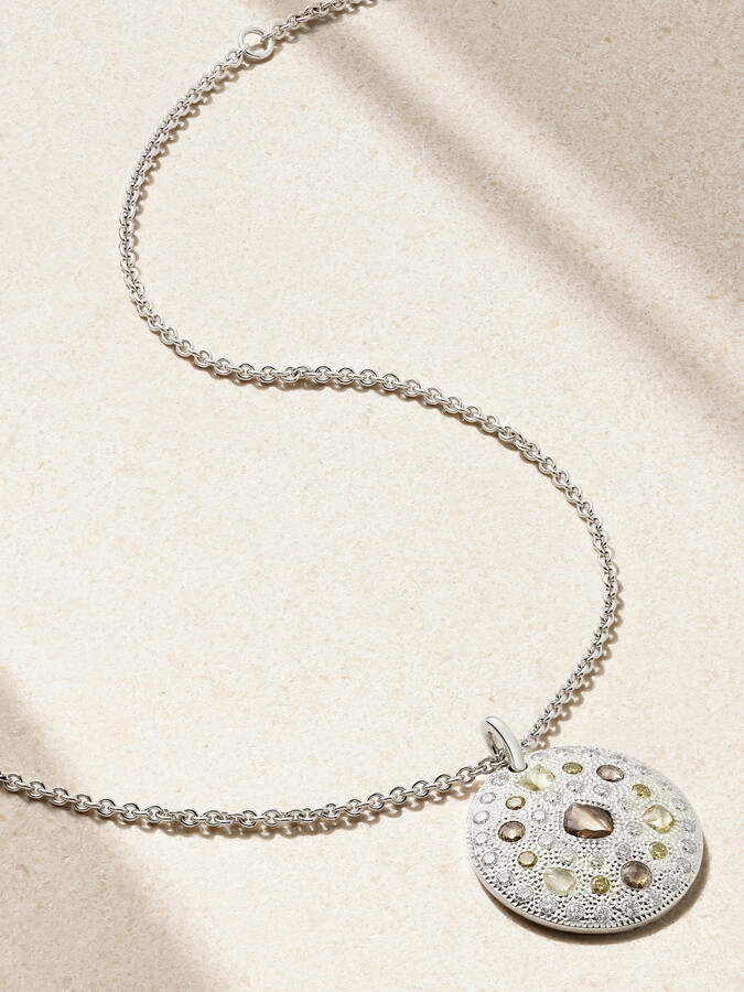 De Beers Talisman Medal 18-karat White Gold Diamond Necklace - Silver