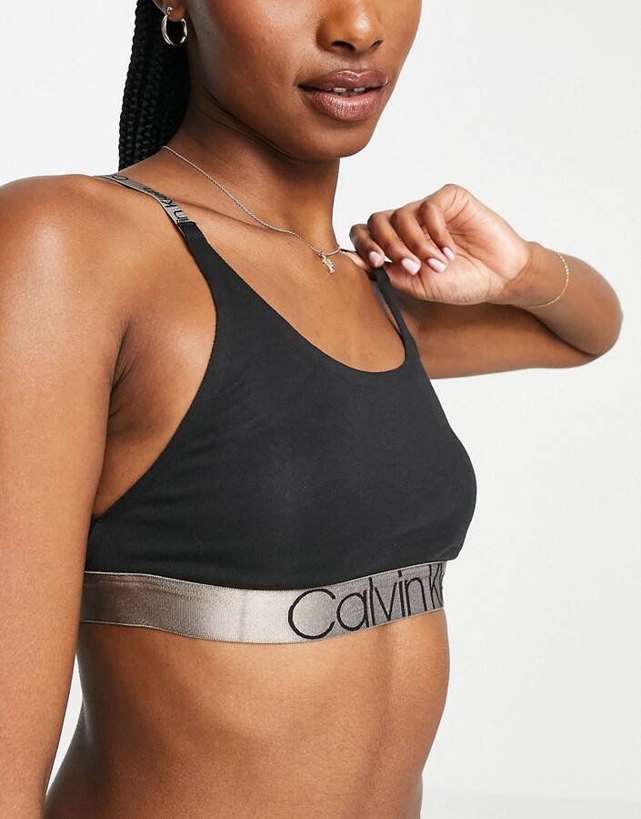 Calvin Klein Icon Cotton low side metallic logo band unlined bralette in  black - ShopStyle Bras