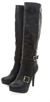 New Look Black Multi Strap Heeled Knee High Boots