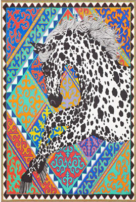 Hokku Designs Machine Washable Horse Geometric Patterned Blue Colored Modern Decorative Area Rug