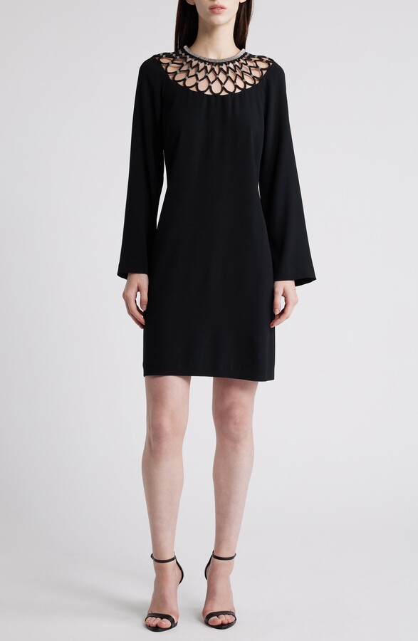 Kobi Halperin Chain Net Yoke Long Sleeve Shift Dress