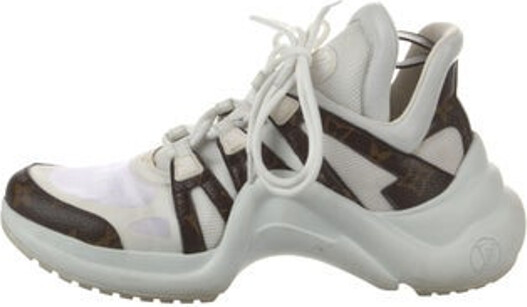 Louis Vuitton Leather Low Top Chunky Sneakers White Monogram Round-Toes Lace-Up Closure at Uppers Designer
