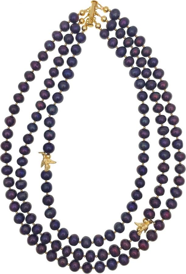 Farra Round Purple Freshwater Pearls Triple Strands Necklace