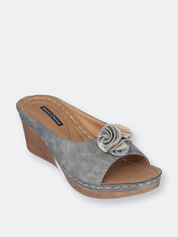 WEDGE LEATHER SPANISH SLIPPERS 2 TONE PEWTER PLATINUM FOOTLOOSE BY RELAX COMFORT 