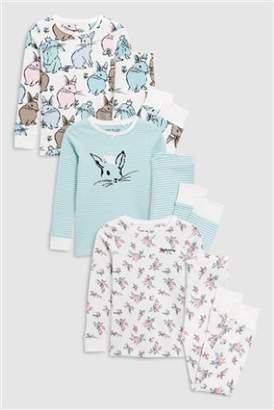 Next Girls Green/Ecru Bunny Snuggle Pyjamas Three Pack (9mths-8yrs)