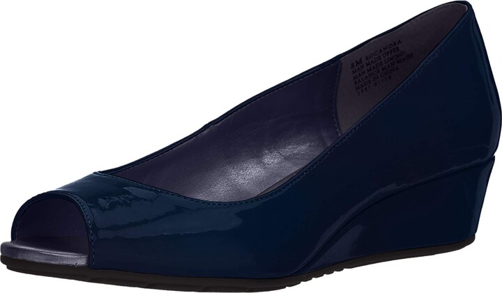 navy patent wedges