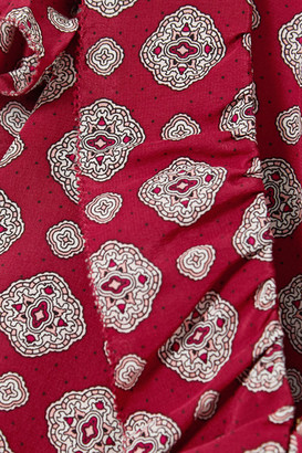 MICHAEL Michael Kors Ruffled Printed Silk-crepe Mini Wrap Dress - Burgundy
