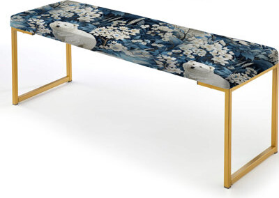 Gilligan Icy Blue Snowy White Bear Scenery - Animal Print Upholstered Gold Bench