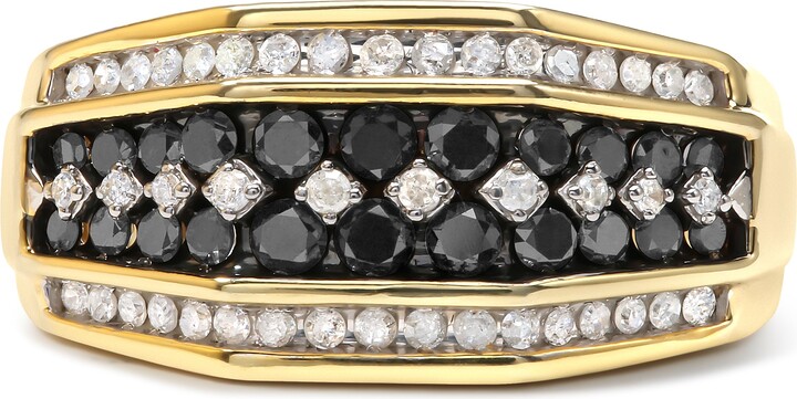 Haus of Brilliance Men's 14K Yellow Gold Plated .925 Sterling Silver 1 1/2 Cttw White and Black Treated Diamond Cluster Ring