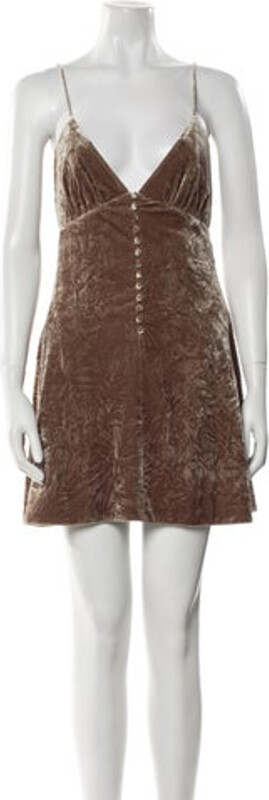 Saint Laurent Velvet Slip Dress Brown Sleeveless with V-Neck Concealed Zip Closure at Back