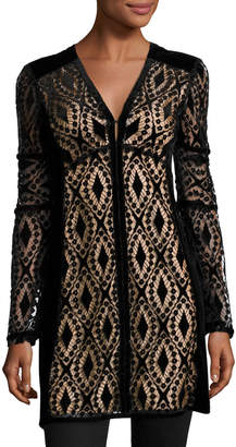 Nanette Lepore Long-Sleeve Velvet Lace Tunic, Black