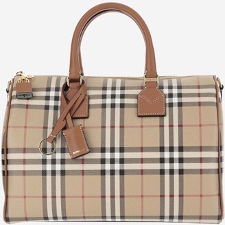 Burberry Check and Leather Bowling Bag Mini Dark Birch Brown in  Cotton/Polyurethane with Gold-tone - US