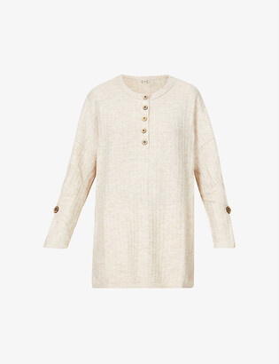 Free People Around the Clock button-up longline stretch-knit jumper