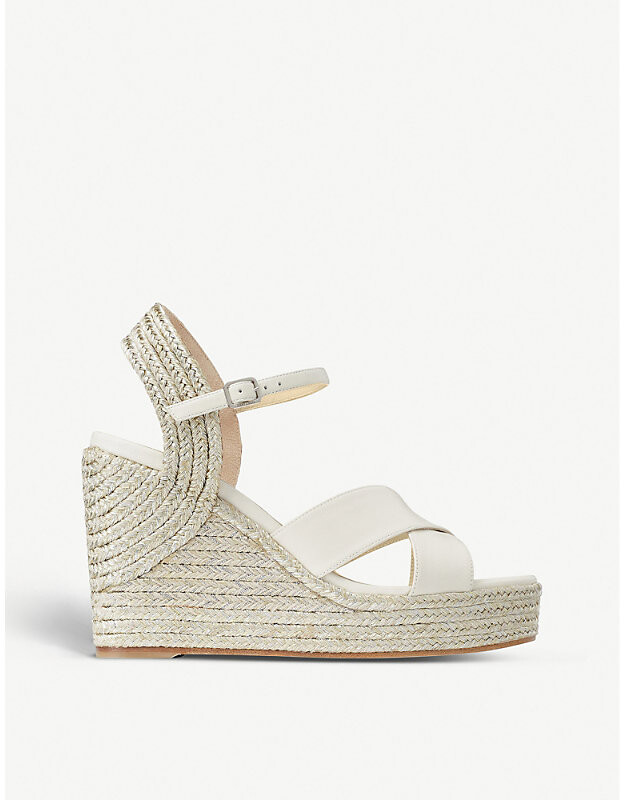 Jimmy Choo Womens Latte Dellena 100 Leather Wedge Sandals Eur 34 / 1 Uk Women