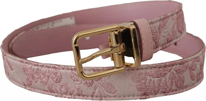 Dolce & Gabbana Pink Jaquard Embroidered Gold Tone Metal Buckle Women's Belt
