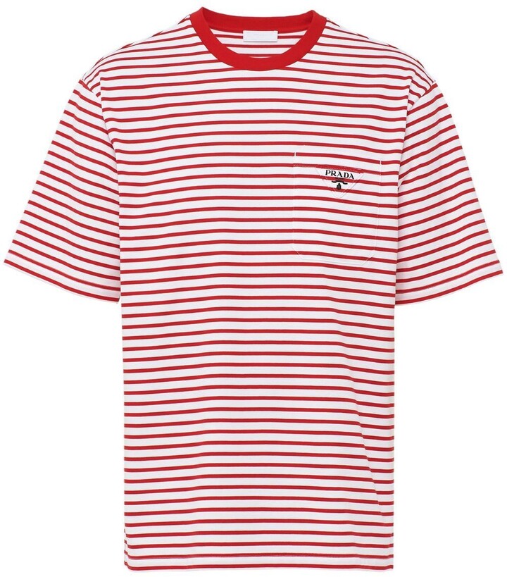 Prada striped triangle-logo T-shirt - ShopStyle