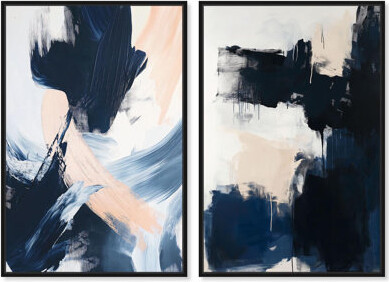 Everly Quinn Blue Brush Set Canvas Set of 2 Luxe Abstract Sets by