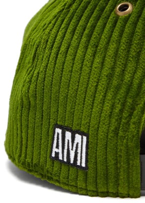 Ami Logo-embroidered Cotton-corduroy Baseball Cap - Green