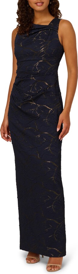 Gathered Sleeveless Jacquard Gown