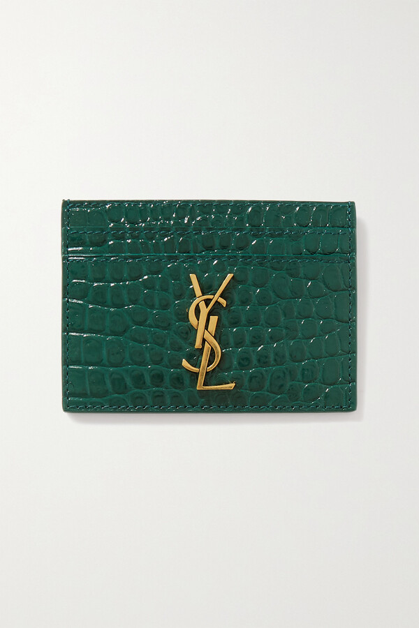 Cassandre Croc Effect Leather Card Holder in Green - Saint Laurent