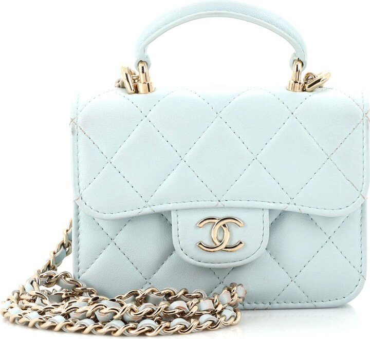 CHANEL Lambskin Quilted Bi-Color Mini Top Handle Rectangular Flap Navy Blue  Light Blue | FASHIONPHILE
