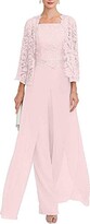 Thumbnail for your product : Snow Lotus Women's Long Three Pieces Chiffon Mother of The Bride Dress with Lace 3/4 Sleeve Formal Pants Prom Dress Silver Gray
