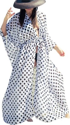 Bsubseach Chiffon Long Swimsuit Cover Up for Women Beach Swimwear Loose  Kimono Cardigan Coverup White Spot - ShopStyle