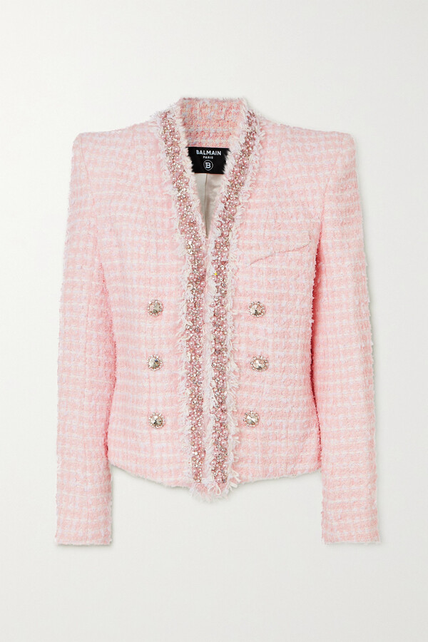 Balmain Embellished Tweed Blazer - Pink 