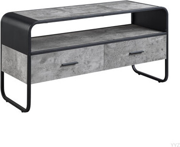 Ivy Bronx Modern Sleek Design Black Finish TV Stand With Shelf Storage Drawers Frame Concrete Gray Luxury Living Room Furniture 1Pc