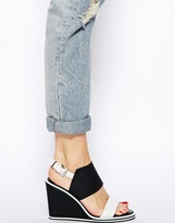 Thumbnail for your product : Senso Olive White/ Black Colour Block Wedge Sandals