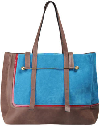 Rupert Sanderson Viki Leather Tote Blue Suede and Brown Calf Leather