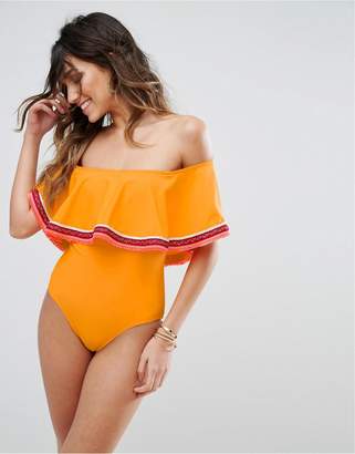 South Beach Ruffle Off The Shoulder Trim Swimsuit