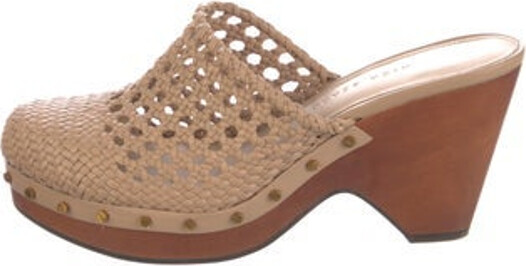 Veronica Beard Leather Mules Neutrals Round-Toes with Studded Accents Platform Unfortunately due to restrictions this item may not be eligible for shipping in all areas.