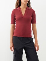 Zadie Open-collar Rib-knit Cotton-blend Polo Shirt