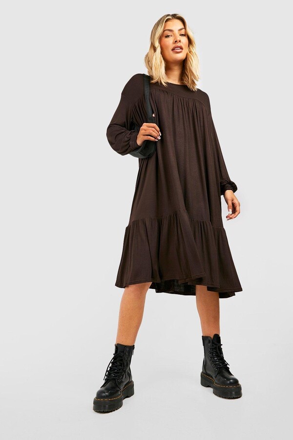 boohoo Long Sleeve Midi Smock Dress - ShopStyle