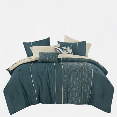 BRHF Teal And Beige 9-Piece Embroidered Comforter Set With Sheets And Decorative Pillows