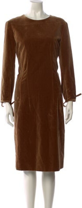 Acne Studios Shift Dress Brown Long Sleeve with Bateau Neckline Designer