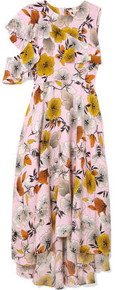 Maje One-shoulder Floral-print Crepe Midi Dress