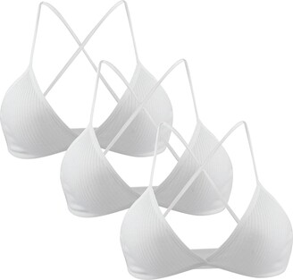 YOUNGC 3 Pack Women's Ribbed Triangle Bralette Bra with Adjustable