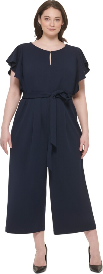 Hylde Nogen komme til syne DKNY Plus Size Flutter-Sleeve Tie-Waist Cropped Jumpsuit - ShopStyle