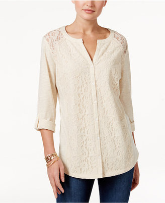 Style&Co. Style & Co Petite Lace Roll-Tab Top, Only at Macy's