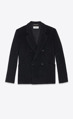 Saint Laurent Oversized Wool And Cashmere Jacket With Brushed Stripes Black 10